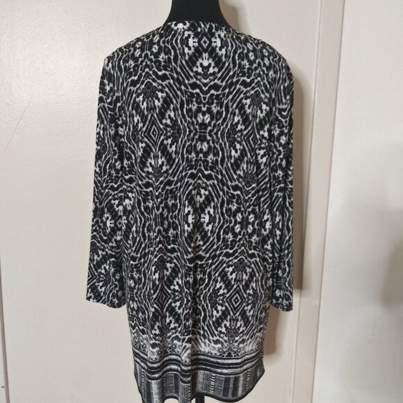 Gloria Vanderbilt Edition Black & White Abstract Print Top XL 3/4 Sleeve Stretch - Picture 3 of 13